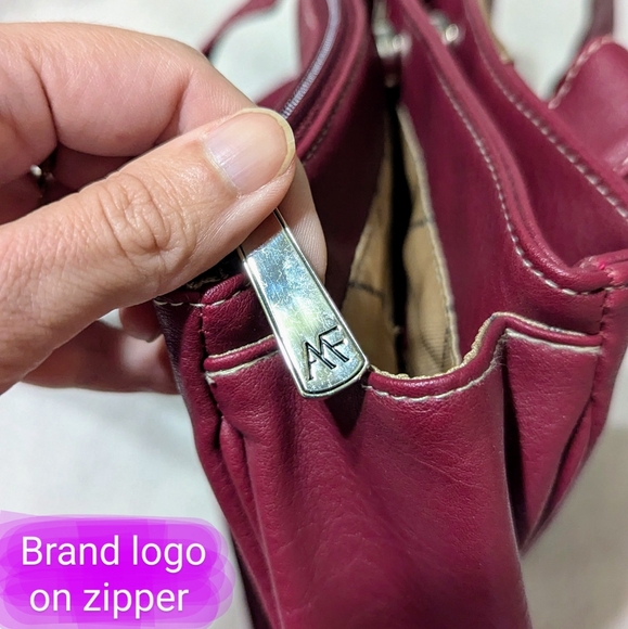 ANNA MARTINA FRANCO NWOT 3 lg pouch shoulder bag, Reddish/Burgundy & Tan colour - Picture 11 of 16